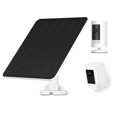 Panneau solaire blanc EverExceed avec support réglable et câble, installé sur une façade en pierre claire.