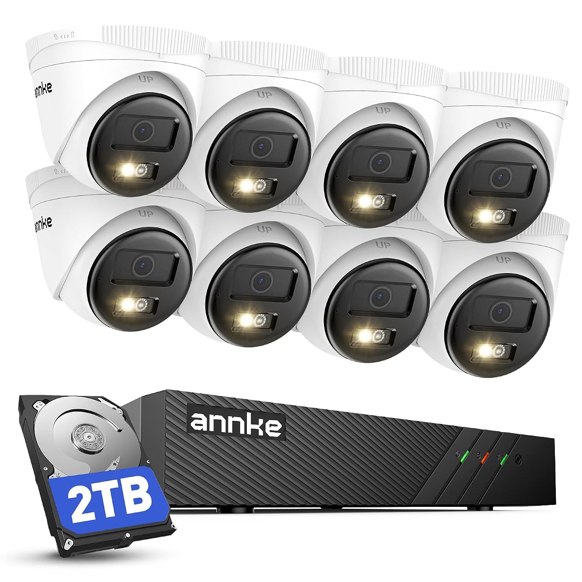Kit Annke PoE avec huit caméras extérieures 3K, NVR et câbles pour une installation de surveillance