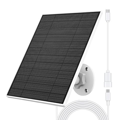 Panneau solaire blanc pour caméra Eufy fixé sur une façade en pierre claire avec son support orientable.