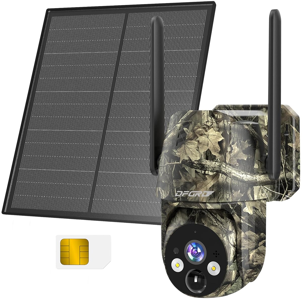 Caméra de surveillance extérieure 4G avec panneau solaire, installée près d’un bardage gris.