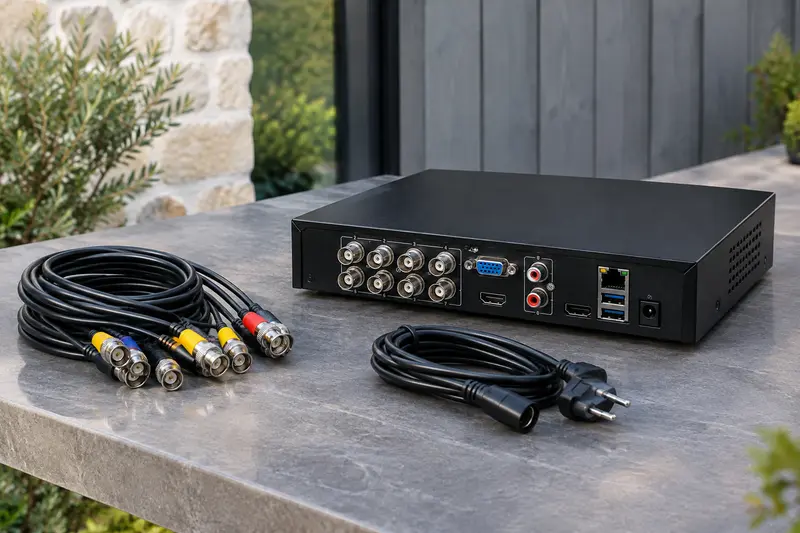 Enregistreur DVR analogique avec connexions vidéo visibles